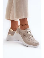 Dámské kožené tenisky na podpatku béžové model 21659717 - S.Barski
