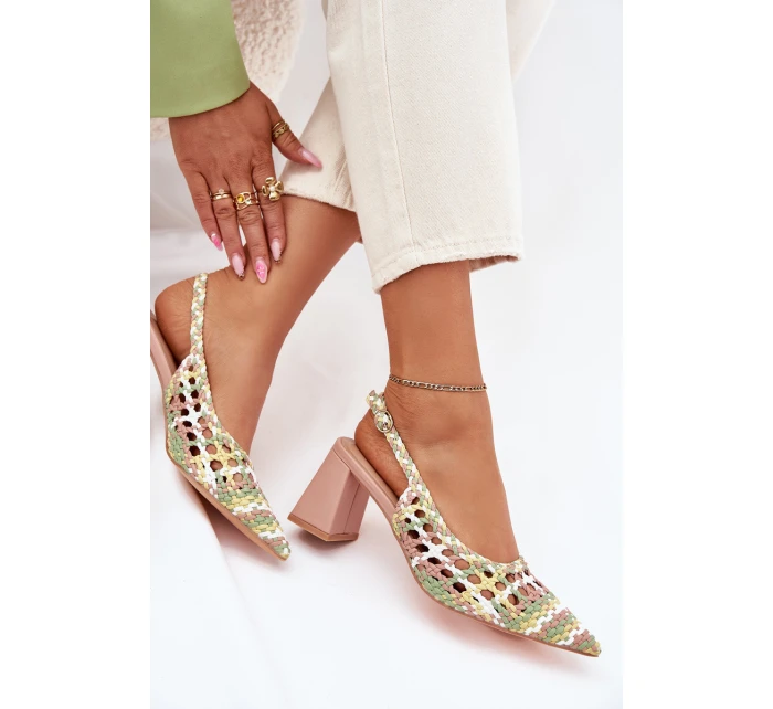 Sandály S Pletením Na Podpatku Růžové model 21699997 - Boto Sandály S Pletením Na Podpatku Růžové model 21699997 - Boto