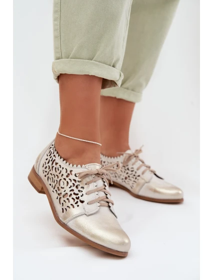 Kožené síťované dámské polobotky Zazoo 3195 zlaté