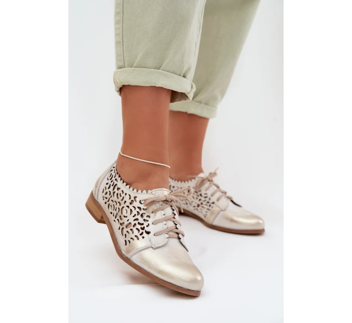 Kožené síťované dámské polobotky Zazoo 3195 zlaté