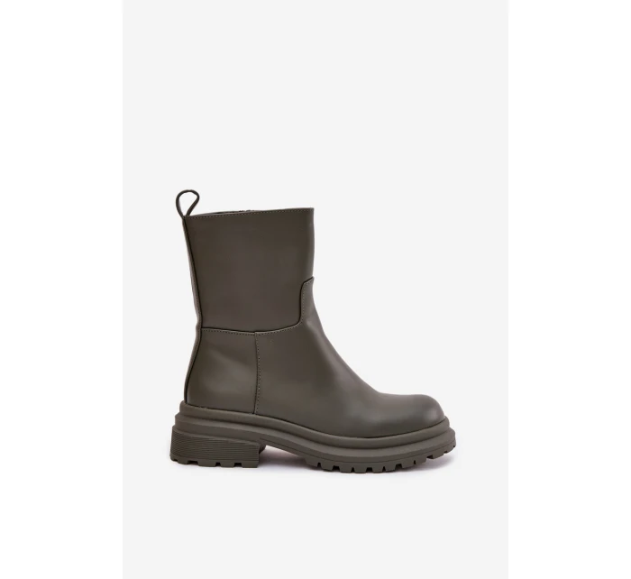 Dámské kotníkové boty na platformě ML245 Khaki tmavě zelená - Diamantique