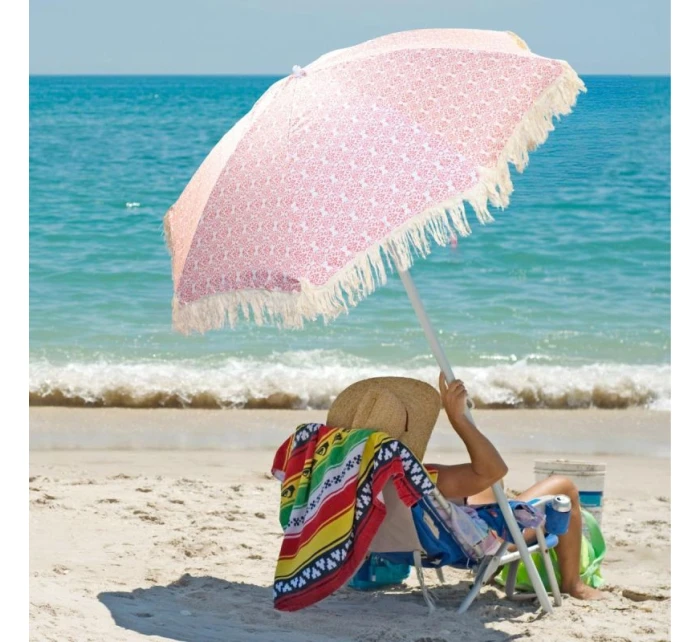 PLÁŽOVÝ A ZAHRADNÍ SLUNEČNÍK SE STŘAPCI 174 CM ČERVENÝ