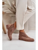 Dámské Botky Na Plochém Podpatku Perforované Hnědé S.Barski HY42-076