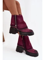 Kožené dámské kotníčkové boty s obráteným límcem Maciejka 07145-23 bordó