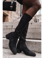 Dámské kozačky s ozdobou na ekokůže Černé model 21715301 - Boto