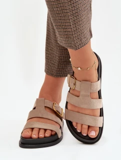 Dámské pantofle s pásky a zlatým přezkou béžové model 21919132 - Boto