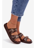 Dámské pantofle se zlatými přezkami kůže čokoládové model 21943360 - Boto