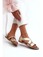 Kožené sandály se stahovací šňůrkou, zlatá Puglia Kožené sandály se stahovací šňůrkou, zlatá Puglia