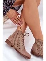 Dámské nízké kotníkové botky s perforovaným vzorem – béžové S.Barski Dámské nízké kotníkové botky s perforovaným vzorem – béžové S.Barski