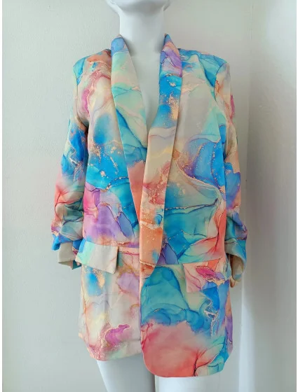 Dámské sako 7684A modro-zeleno-oranžové - FPrice Dámské sako 7684A modro-zeleno-oranžové - FPrice