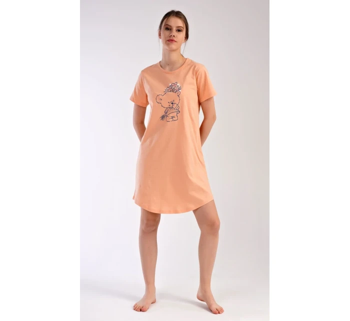 Dámská noční košile s krátkým rukávem Méďa s kytkou