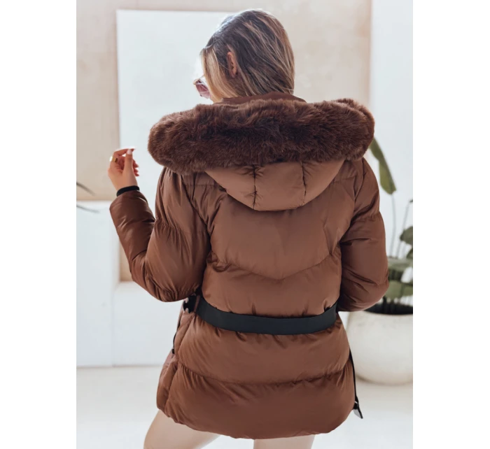 Dámská zimní prošívaná bunda s kapucí LOVELINA hnědá FashionStreet TY4953