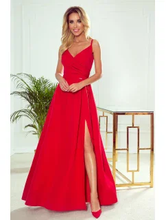 CHIARA Elegantní červené dámské maxi šaty na ramínkách model 21819737 - numoco