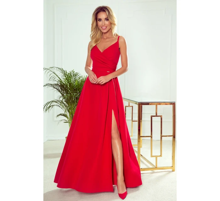 CHIARA Elegantní červené dámské maxi šaty na ramínkách model 21819737 - numoco