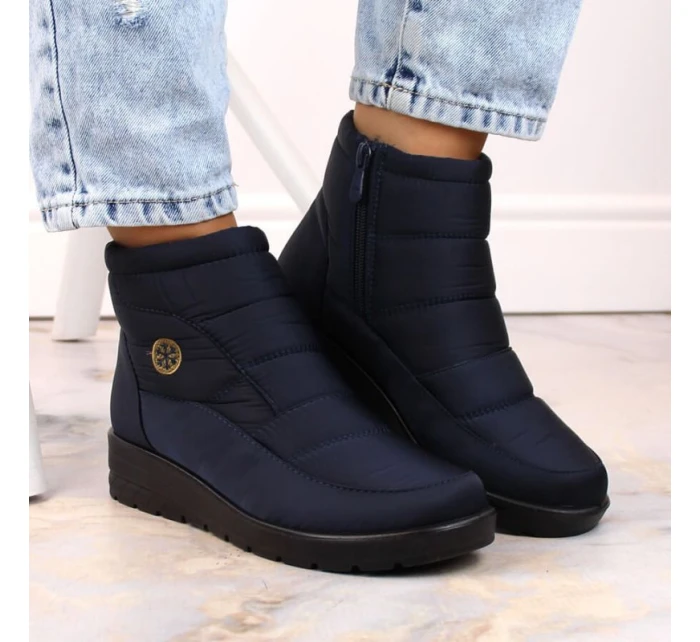 Novinky W EVE437B tmavě modré sněhule na podpatku