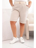 Dámské bavlněné šortky Plus Size s páskem béžový Dámské bavlněné šortky Plus Size s páskem béžový