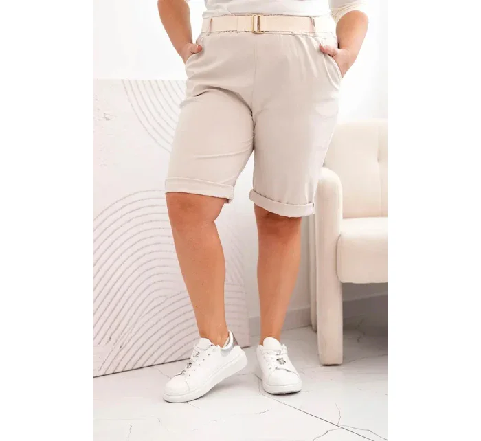 Dámské bavlněné šortky Plus Size s páskem béžový Dámské bavlněné šortky Plus Size s páskem béžový