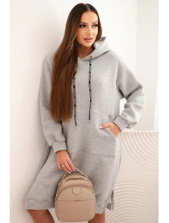 Dámská bavlněná model 21441654 mikina s kapucí zateplená šedá - K-Fashion