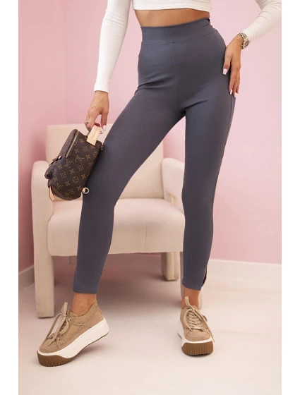 Dámské bavlněné kalhoty s oděvy a gumou v pase grafitové