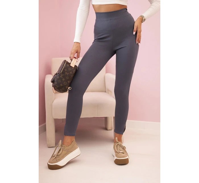 Dámské bavlněné kalhoty s oděvy a gumou v pase grafitové