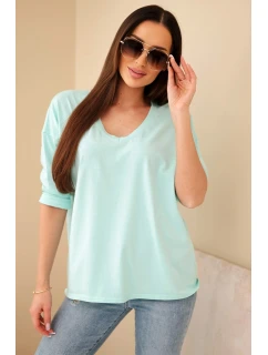 Dámská bavlněná blůza s výstřihem do V a dlouhým rukávem mátová