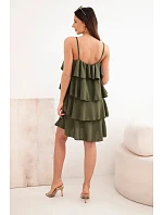 Dámské mini šaty na ramínka s volány khaki