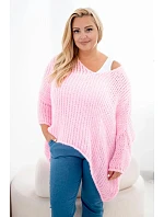 Dámský svetr oversize s výstřihem do V a delším zadním dílem růžová model 22293708 - K-Fashion