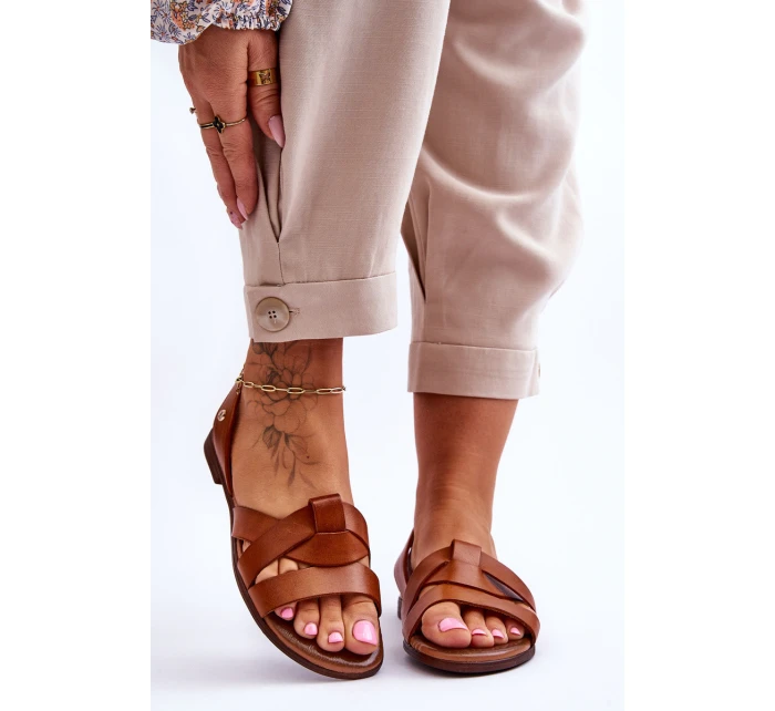 Zazoo 40185 Pohodlné kožené klínové sandály hnědé