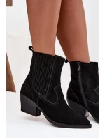 Semišové kovbojské kotníkové boty dámské na podpatku zateplené černé Dylira Semišové kovbojské kotníkové boty dámské na podpatku zateplené černé Dylira