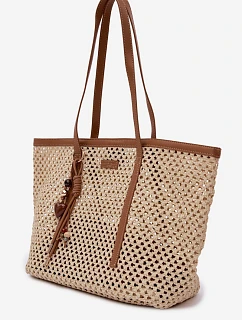 Pletená taška typu Shopper s přívěskem Béžová model 22111688 - Flora&Co