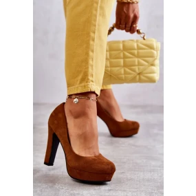 Klasické semišové lodičky na podpatku Camel Soro