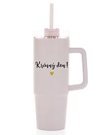 KRÁSNÝ DEN - růžový cestovní termohrnek s průhledným víčkem 900 ml