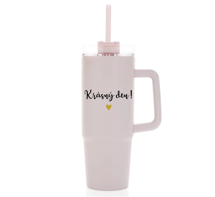 KRÁSNÝ DEN - růžový cestovní termohrnek s průhledným víčkem 900 ml KRÁSNÝ DEN - růžový cestovní termohrnek s průhledným víčkem 900 ml