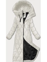 Dlouhá dámská zimní bunda v barvě ecru s kapucí model 21248624 - Libland