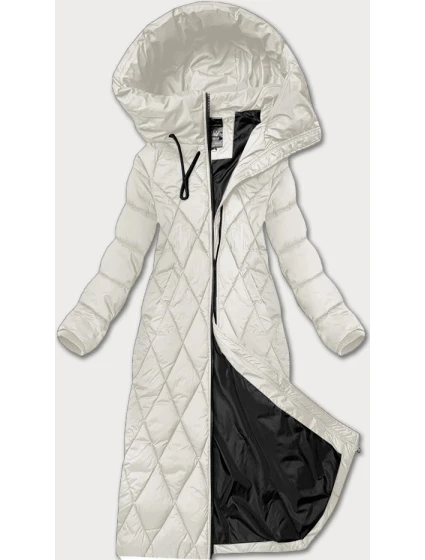Dlouhá dámská zimní bunda v barvě ecru s kapucí model 21248624 - Libland