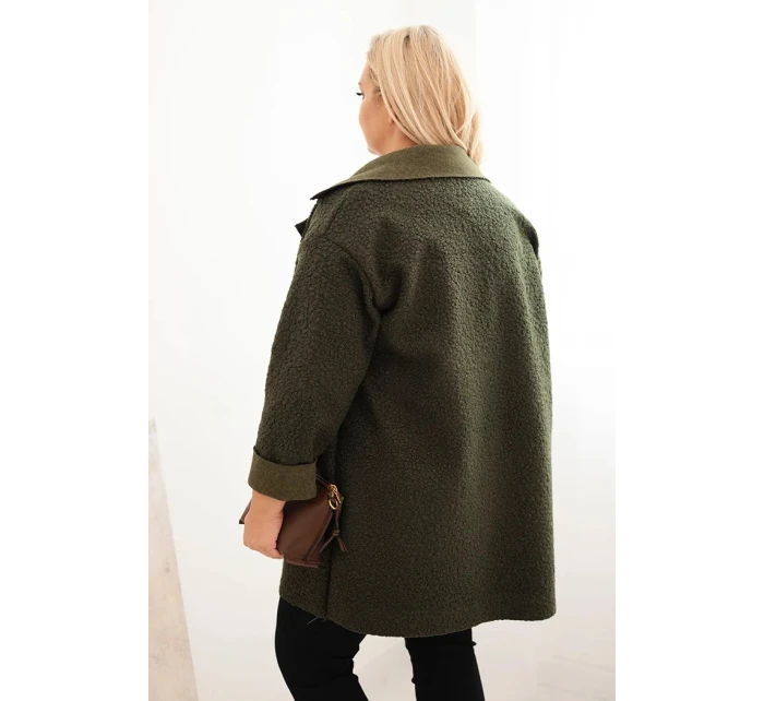 Dámský plášť Plus Size model 21393324 s vlnou a kapsami khaki - K-Fashion Dámský plášť Plus Size model 21393324 s vlnou a kapsami khaki - K-Fashion