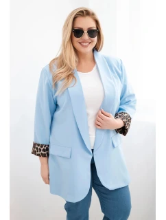 Dámská sako Plus Size s podšívkou v leopardím vzoru modrá