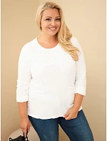 Dámská bavlněná mikina Plus Size s krajkovým pruhem a kapsou ecru Dámská bavlněná mikina Plus Size s krajkovým pruhem a kapsou ecru