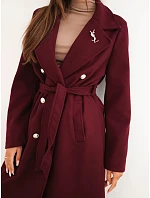 Dámský kabát s páskem model 22542827 švestkový - K-Fashion Dámský kabát s páskem model 22542827 švestkový - K-Fashion