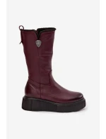 Dámské kožené kozačky s vlnou model 21715578 bordó - Zazoo Dámské kožené kozačky s vlnou model 21715578 bordó - Zazoo