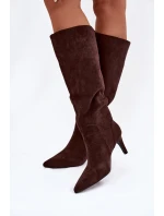 Dámské kozačky na jehlovém podpatku zateplené – čokoládové Arelisse Dámské kozačky na jehlovém podpatku zateplené – čokoládové Arelisse