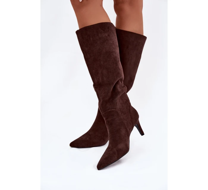 Dámské kozačky na jehlovém podpatku zateplené – čokoládové Arelisse Dámské kozačky na jehlovém podpatku zateplené – čokoládové Arelisse