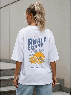 Dámské tričko oversize s potiskem na zádech, bílé, FashionStreet NX9501RY