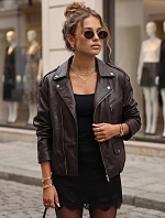 Dámská bunda ve stylu „ramones“ z ekologické kůže, hnědá, FashionStreet TY5918