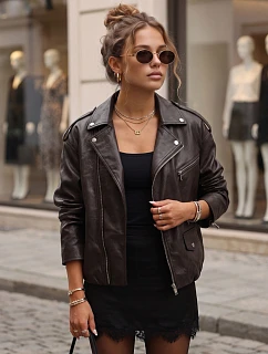 Dámská bunda ve stylu „ramones“ z ekologické kůže, hnědá, FashionStreet TY5918