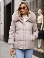 Dámská zimní prošívaná bunda s kapucí, světle béžová, FashionStreet TY6001 Dámská zimní prošívaná bunda s kapucí, světle béžová, FashionStreet TY6001