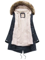 Tmavě modrá dámská zimní bunda parka s kapucí a odepínací kožešinovou podšívkou model 21242084 - Libland