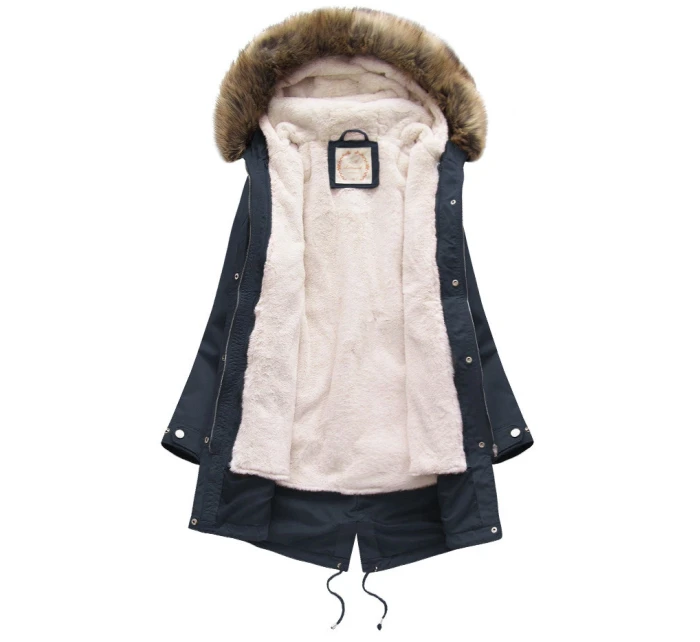Tmavě modrá dámská zimní bunda parka s kapucí a odepínací kožešinovou podšívkou model 21242084 - Libland