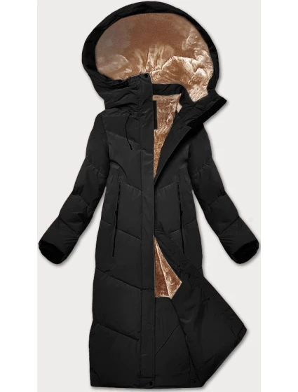Černá dlouhá dámská zimní bunda s kožešinovou podšívkou LHD (LHD-24571) Černá dlouhá dámská zimní bunda s kožešinovou podšívkou LHD (LHD-24571)