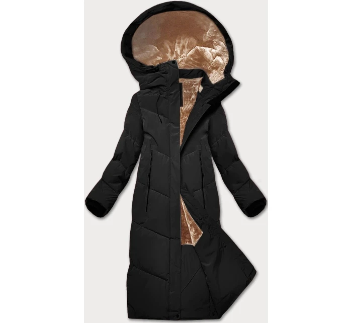 Černá dlouhá dámská zimní bunda s kožešinovou podšívkou LHD (LHD-24571) Černá dlouhá dámská zimní bunda s kožešinovou podšívkou LHD (LHD-24571)